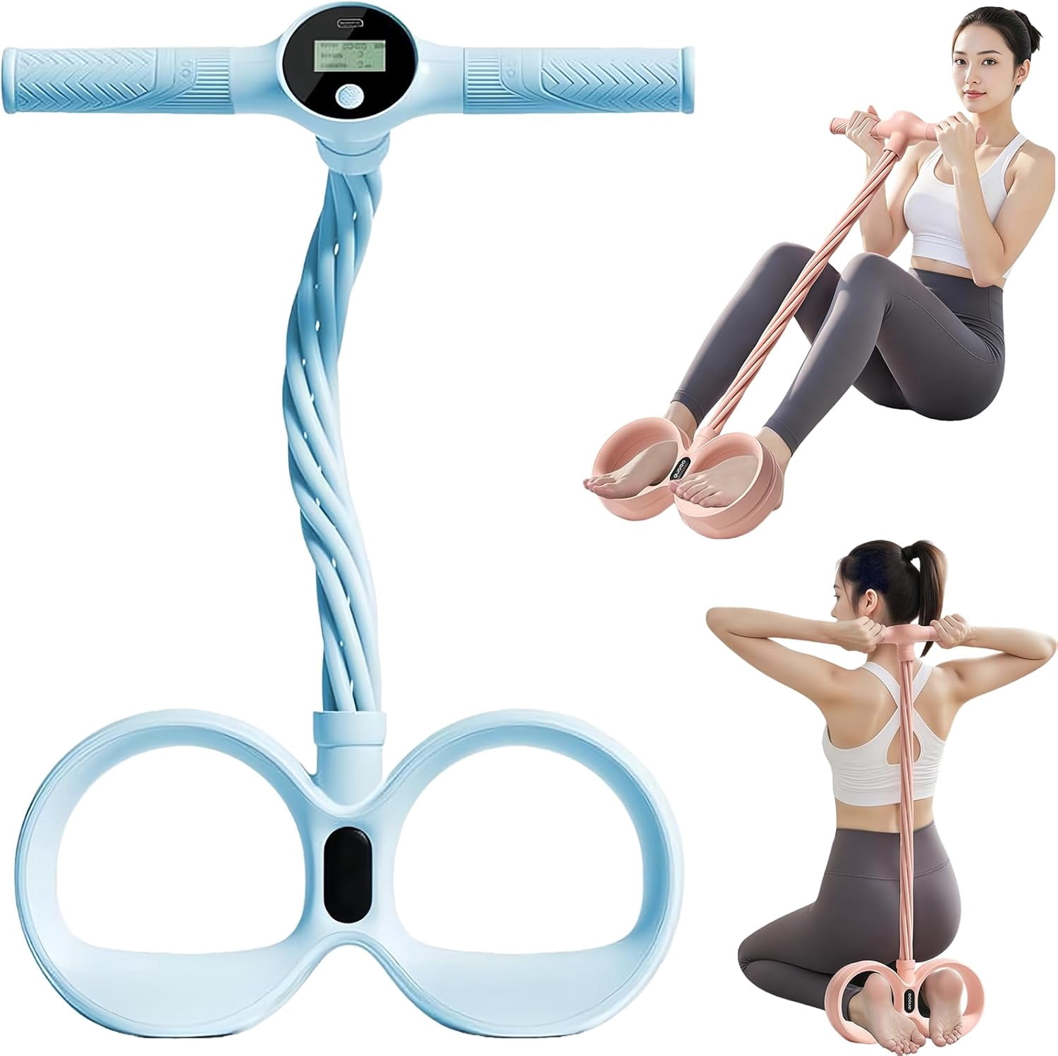 Upgraded Smart Foot Pedal Puller, 6 Tube Pedal Puller Resistance Band with Digital Counter & Handles, for Full Body Stretching, Yoga, Home Workout