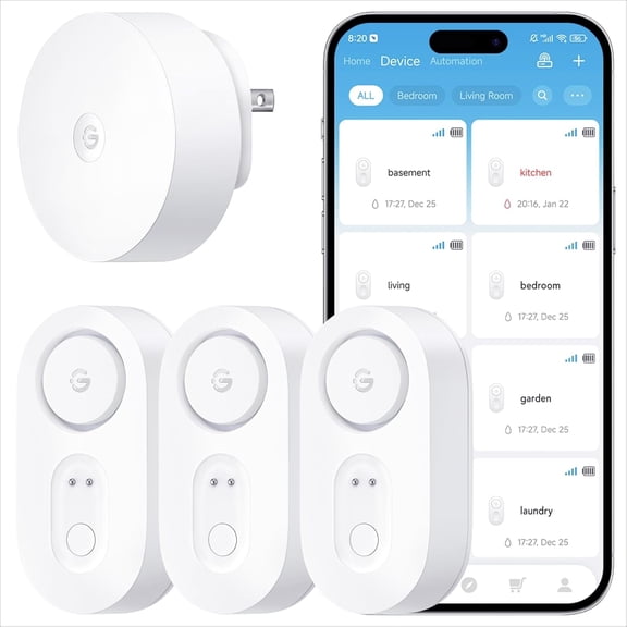 Upgraded Smart Water Leak Detector 1s with 1804 ft Ultra-Long Ran, WiFi Water Sensor with SMS/Email/APP Push and Sound Alarm, 5-Year Battery Life, Suit for Home, Basement, Kitchen, 3 Pack