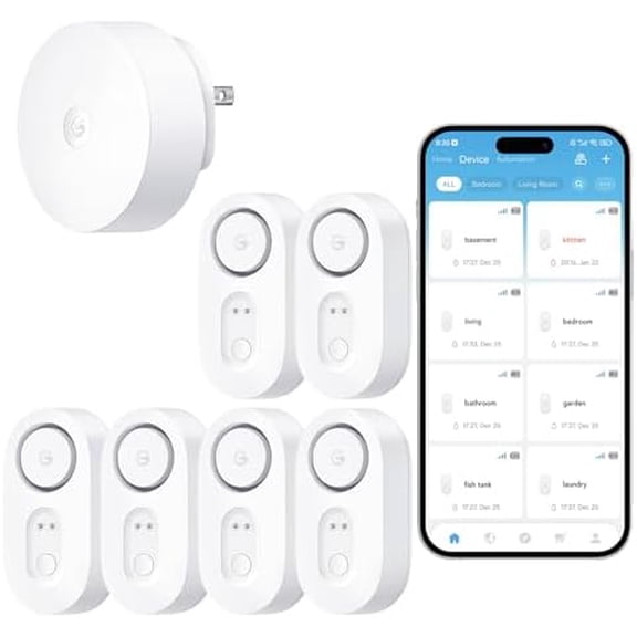 Upgraded Smart Water Leak Detector 1s with 1804ft Ultra-Long Range, WiFi Water Sensor with SMS/Email/APP Push and Sound Alarm, 5-Year Battery Life, Suit for Home, Basement, Kitchen, 6 Pack