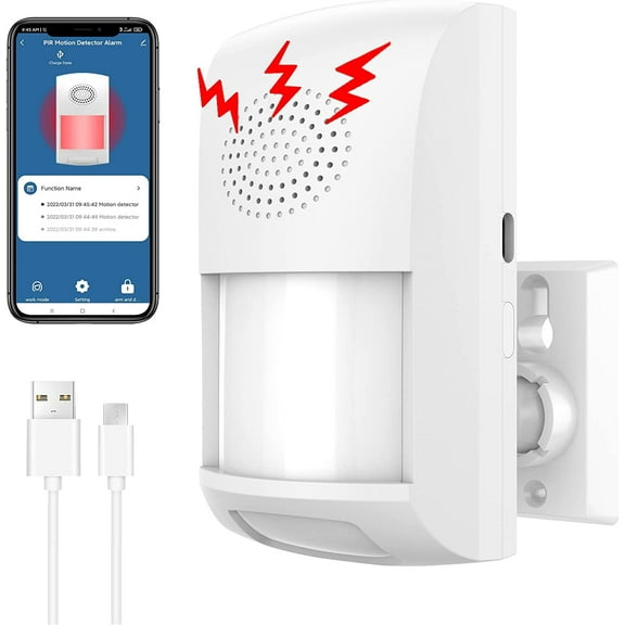 Upgraded Smart WiFi Motion Sensor Detector Alarm Indoor with Siren, Phone App, USB Power, Alert Recording, Scheduled Working Times - Infrared Motion Sensor Alarm for Home Garage