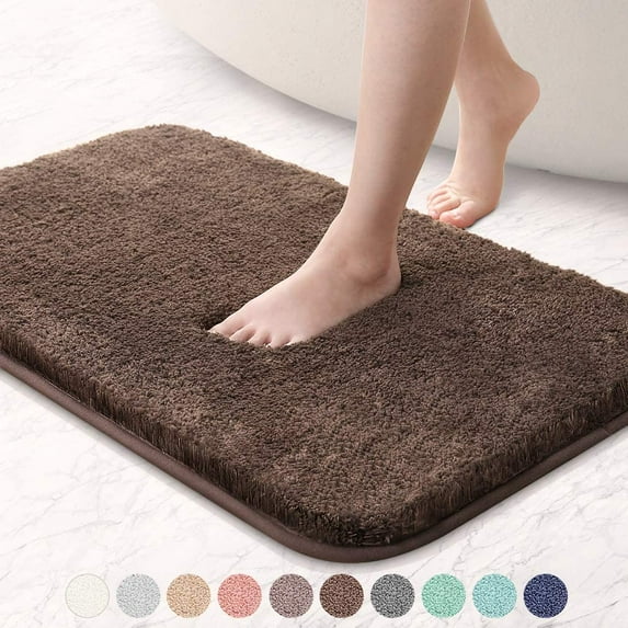 Upgraded Soft Absorbent Non Slip Bath Mat 16"x24" Fluffy Thick Microfiber Cozy Throw Bathroom Rugs with Waterproof Backing for Tub Shower Kitchen Bathroom Floors Accessories (Chocolate)