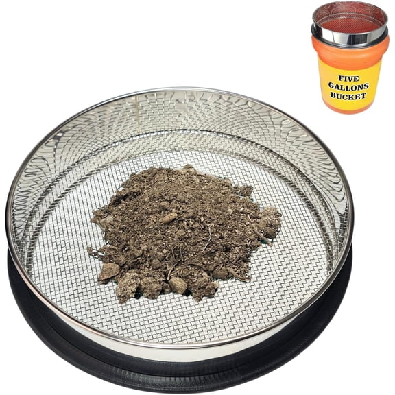 Upgraded Soil Sifter, 11 Inch (1/8'' Mesh Screen) Dirt Sifter Thickened Stainless Steel Garden Sieve for Compost Sand and Rocks Suitable for 5 Gallon Bucket