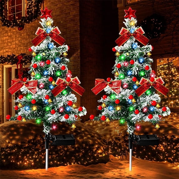 Upgraded Solar Christmas Tree Lights Outdoor with 40LED Snow Flocked Branches, Auto On/Off IP65 Waterproof for Garden Yard Pathway Decor