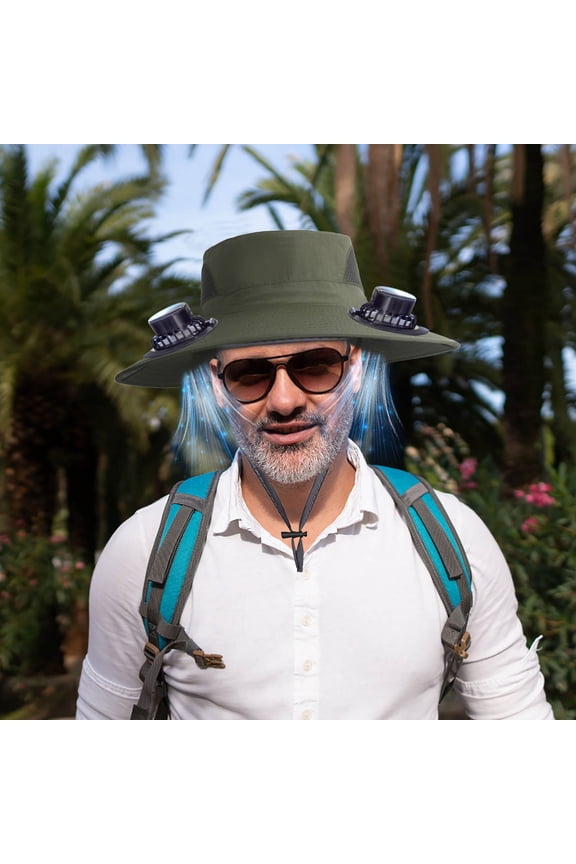 Upgraded Solar Fan Hat for Men - Wide Brim Outdoor Fishing Hat with USB/Solar Charging, 3-Speed Adjustable Mini Fan, Breathable Mesh & Sun Protection for Gardening, Hiking, Travel