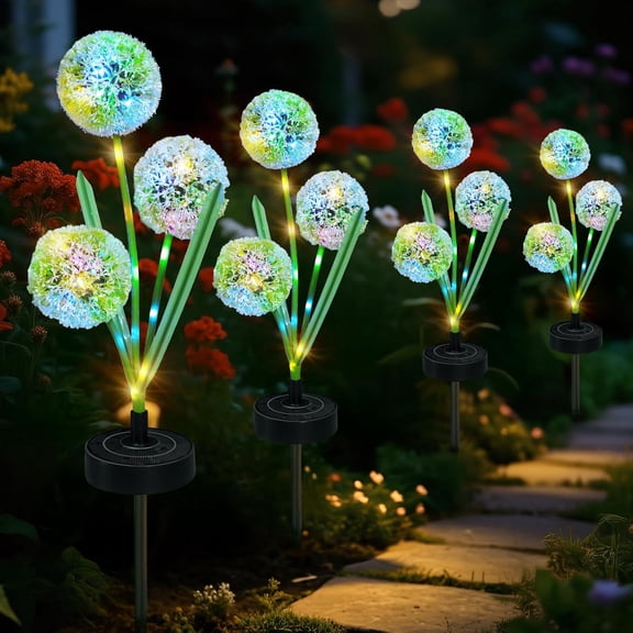 Upgraded Solar Garden Lights, 4 Pack Outdoor Solar Lights, Bigger Round Panel for 40-Hour Runtime, Serve as Outdoor & Indoor Decor, Waterproof Flower Lights for Patio Yard Decoration