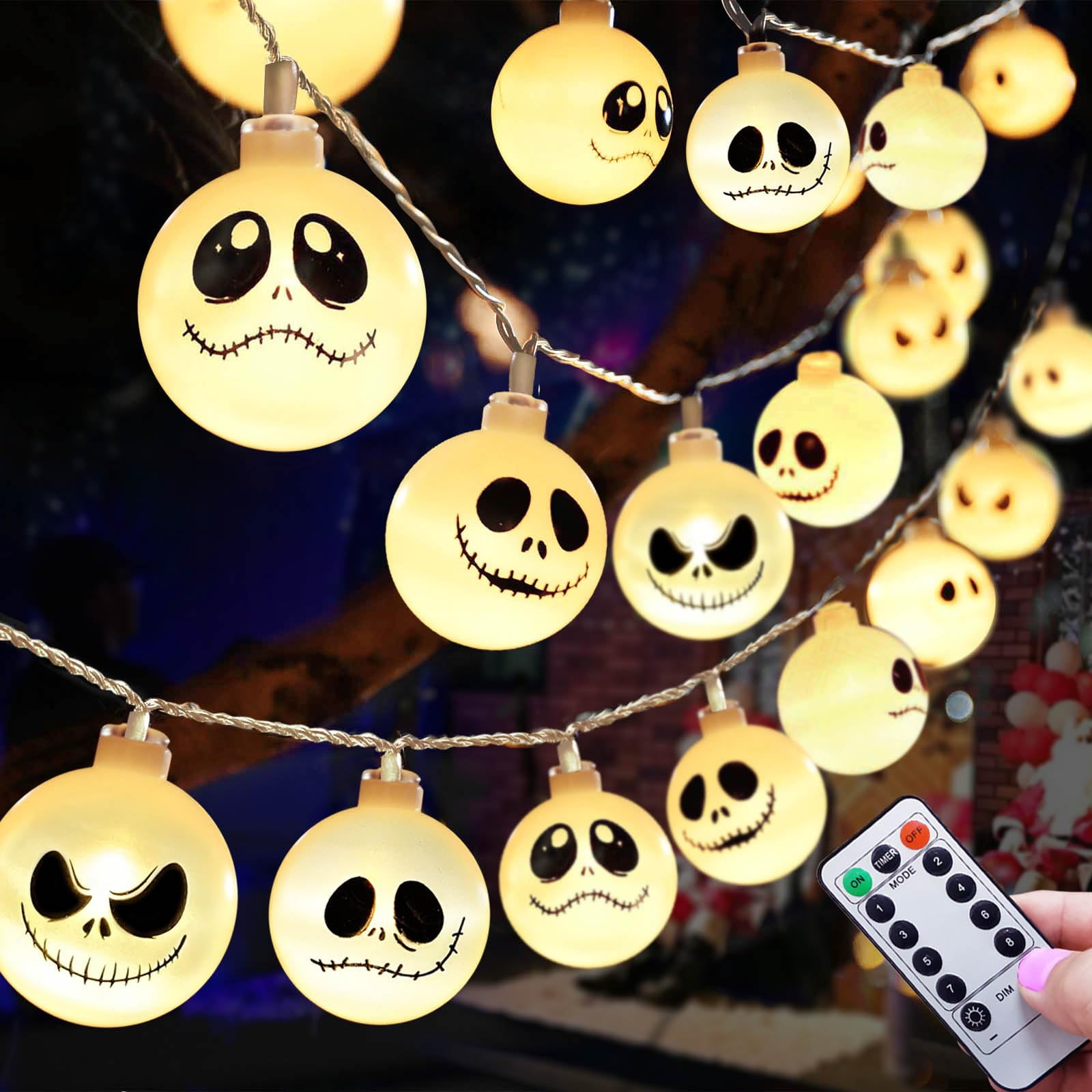 Upgraded Solar Nightmare Before Christmas Decorations String Lights, 30