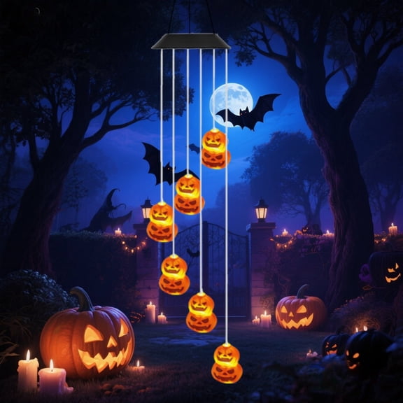 Upgraded Solar Powered Pumpkinhummingbird Wind Chime Light Halloween Holiday Outdoor Garden Decoration Courtyard Light Super Bright