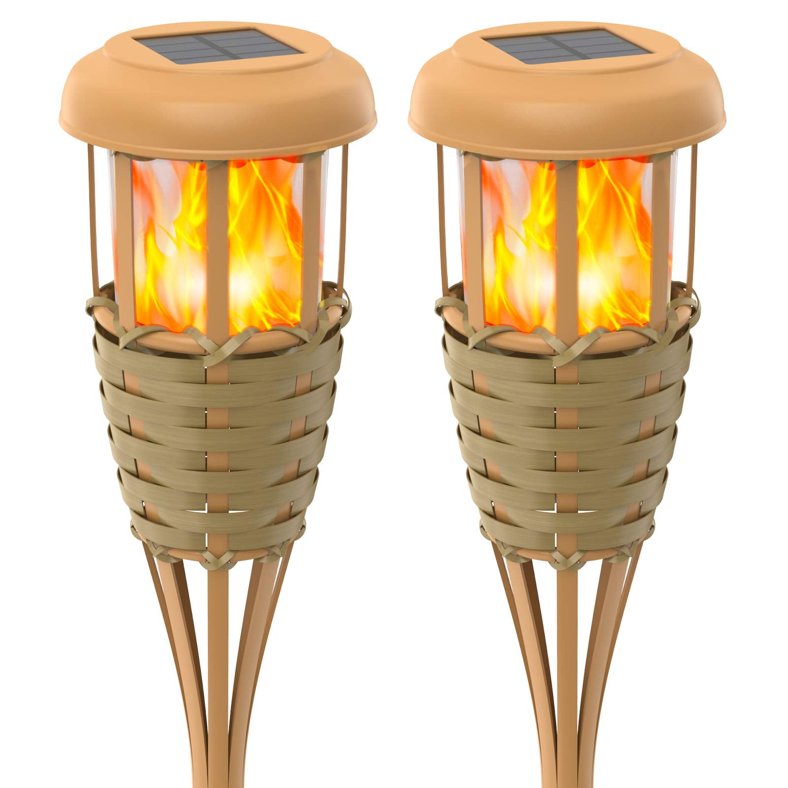 Solar Powered Bamboo LED Pathway Torches with Flickering Flames