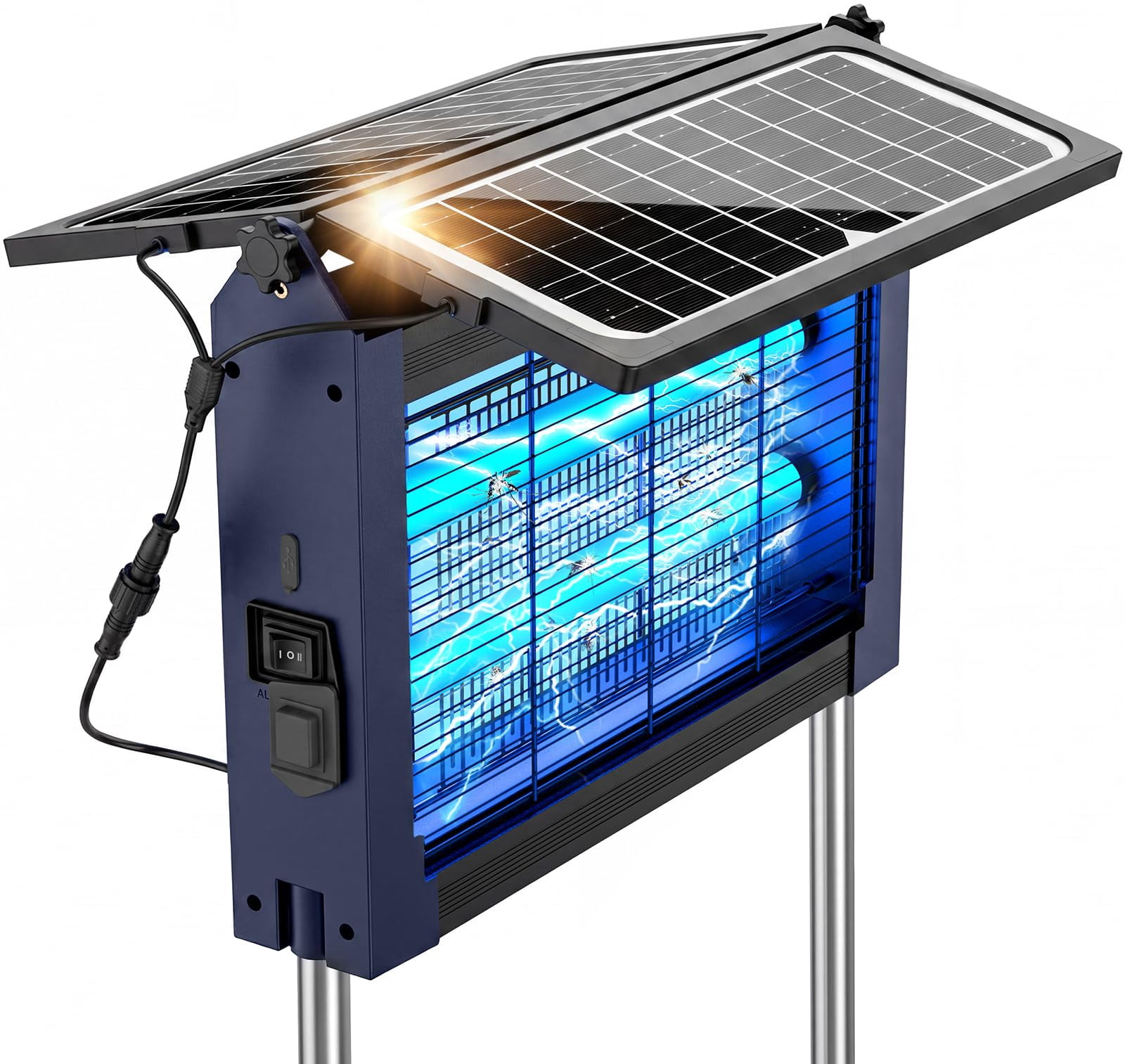 Upgraded Solar Zapper Outdoor With Dual Panels  4500v Cordless Rechargeable Fly Insect Killer Waterproof Electric Mosquitoes For Patio Garden Backyard Rv Camping Pond