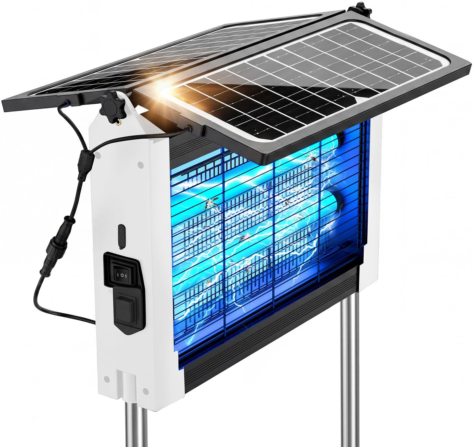 Upgraded Solar Zapper Outdoor With Dual Panels  4500v Cordless Rechargeable Fly Insect Killer Waterproof Electric Mosquitoes For Patio Garden Backyard Rv Camping Pond