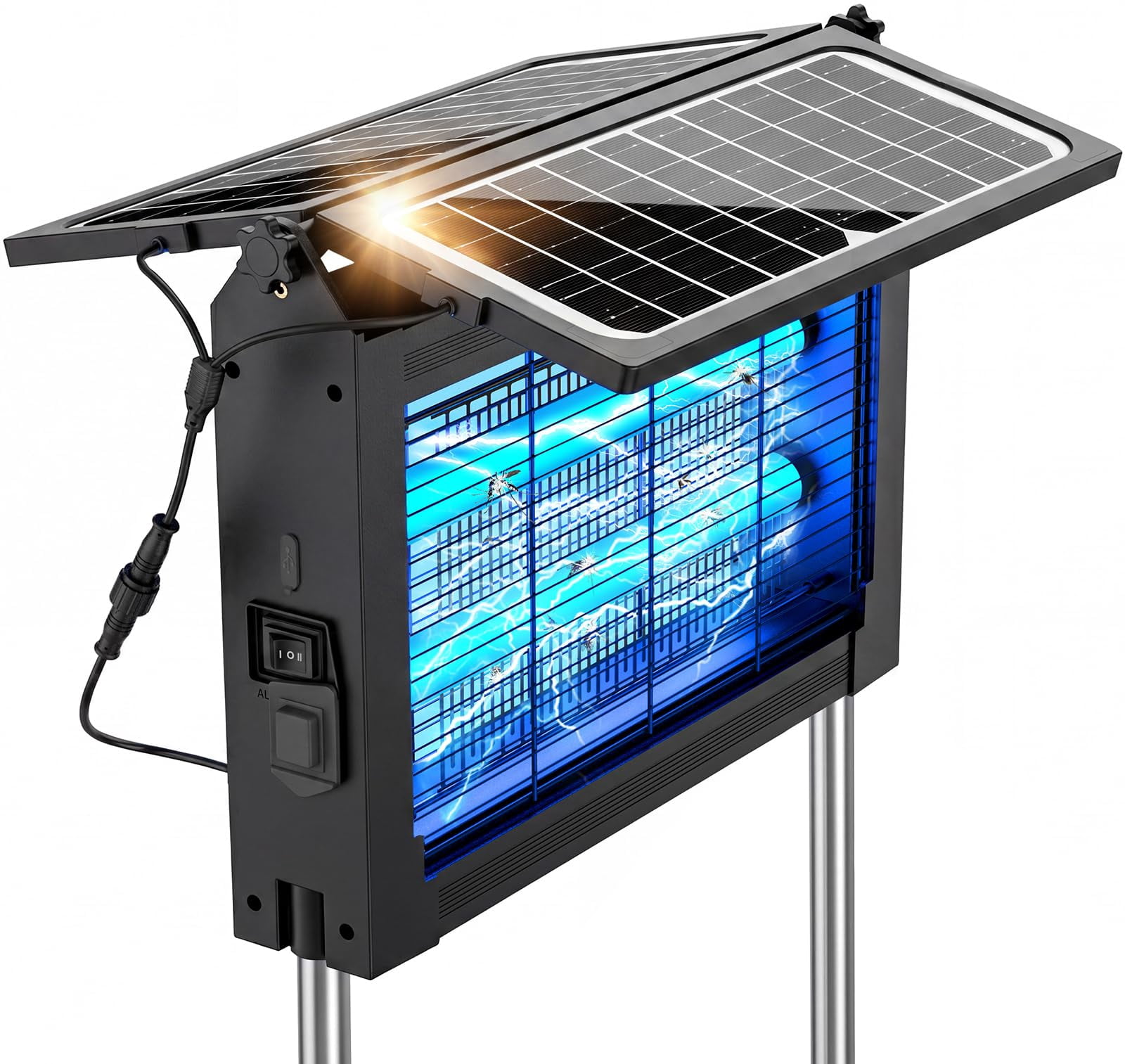 Upgraded Solar Zapper Outdoor With Dual Panels  4500v Cordless Rechargeable Fly Insect Killer Waterproof Electric Mosquitoes For Patio Garden Backyard Rv Camping Pond