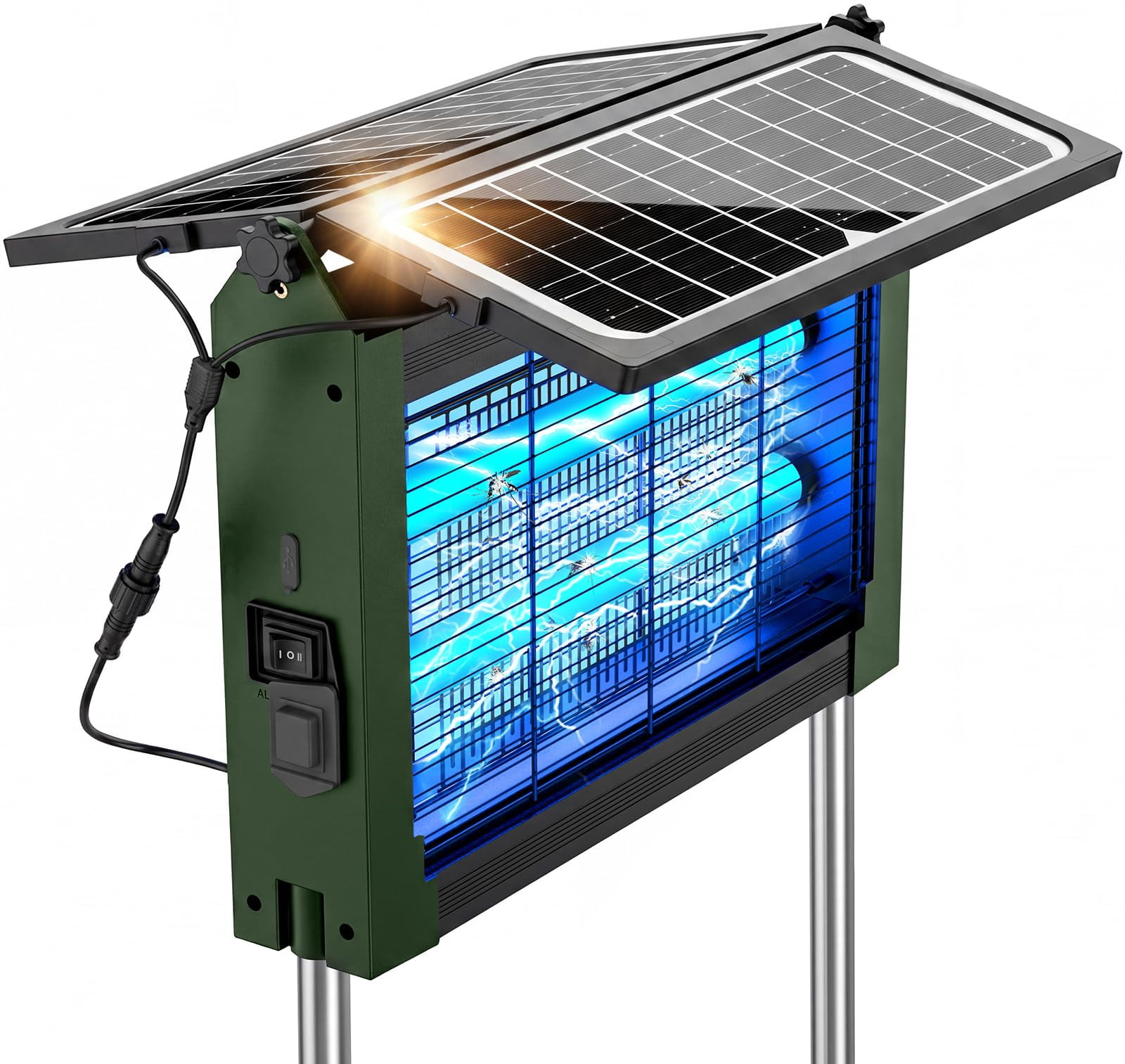 Upgraded Solar Zapper Outdoor With Dual Panels  4500v Cordless Rechargeable Fly Insect Killer Waterproof Electric Mosquitoes For Patio Garden Backyard Rv Camping Pond