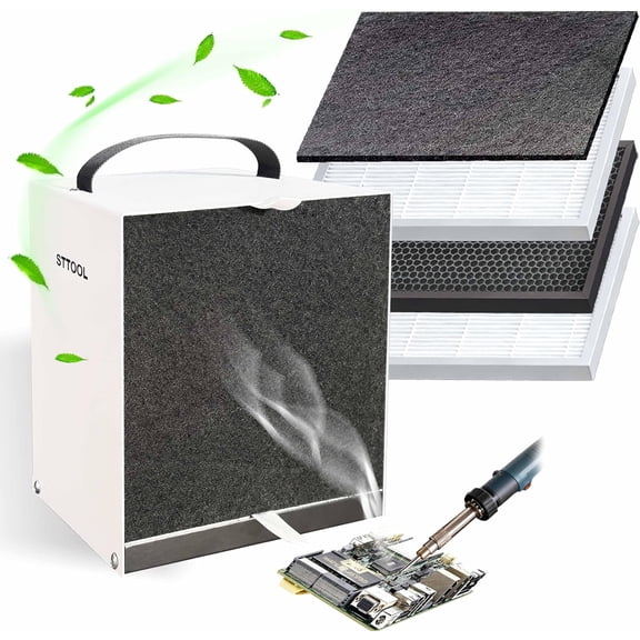 Upgraded Solder Fume Extractor, Strong Suction Force Smoke Air Purifier, Extractor with 4-Layer Filtration, Portable Absorber Remover & DIY Work Fan for Soldering Station