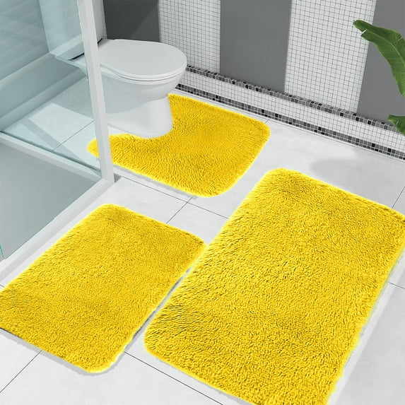 Upgraded Solid Color Bath Mats 3 Set Bathroom Rugs For 3 Pcs Toilet Mats Universal Soft Comfortable Water Absorption Non-Slip Thick Machine Washable Easier To Dry Dark K