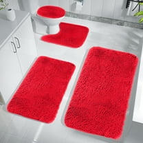 Upgraded Solid Color Bath Mats 4 Set Bathroom Rugs For 4 Pcs Toilet Mats Universal Soft Comfortable Water Absorption Non-Slip Thick Machine Washable Easier To Dry Dark Q