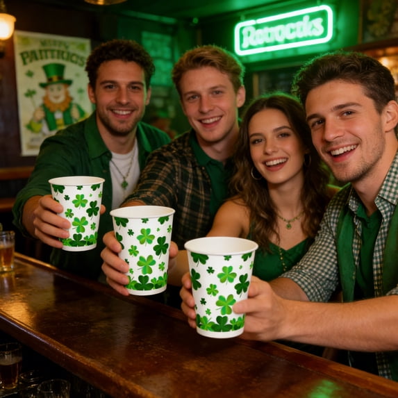 Upgraded St. Patrick's Clovers-themed Party Decoration Paper Plates Tissues And Cups N