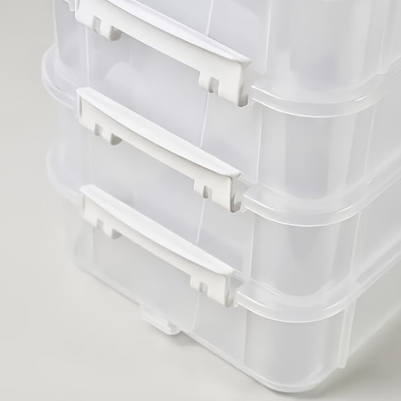 Upgraded Stackable Desktop Storage Box Plastic Layered Storage Box Featuring A Handle Buckle Designs Large Opening Easily To Take Out And Store Minimalists Style N