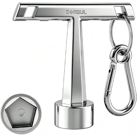 Upgraded Stainless 13/16" Penta Curb Box Key Wrench with Anti-Loss Keychain for Pentagon Curb Stop Boxes 5 Point Water Meter Key for Meter Pit Lids Water Valve Shut Off Tool