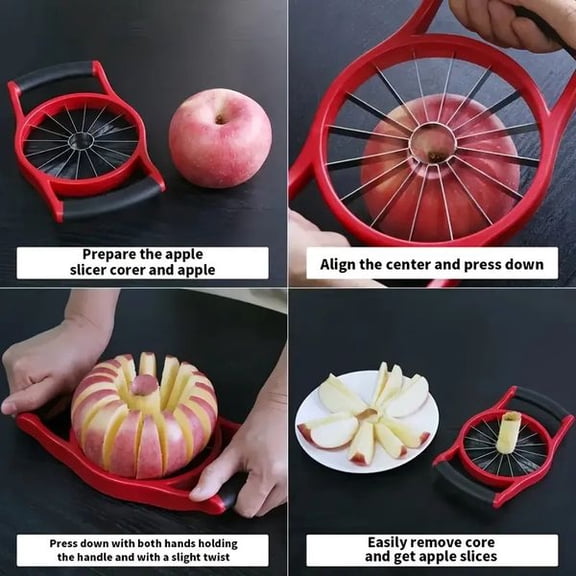 Upgraded Stainless Steel Apple Slicer Corer, Large 12-Blade Fruit Cutter with Ergonomic Non-Slip Handles, Quick Apple Divider for Home Kitchen Prep
