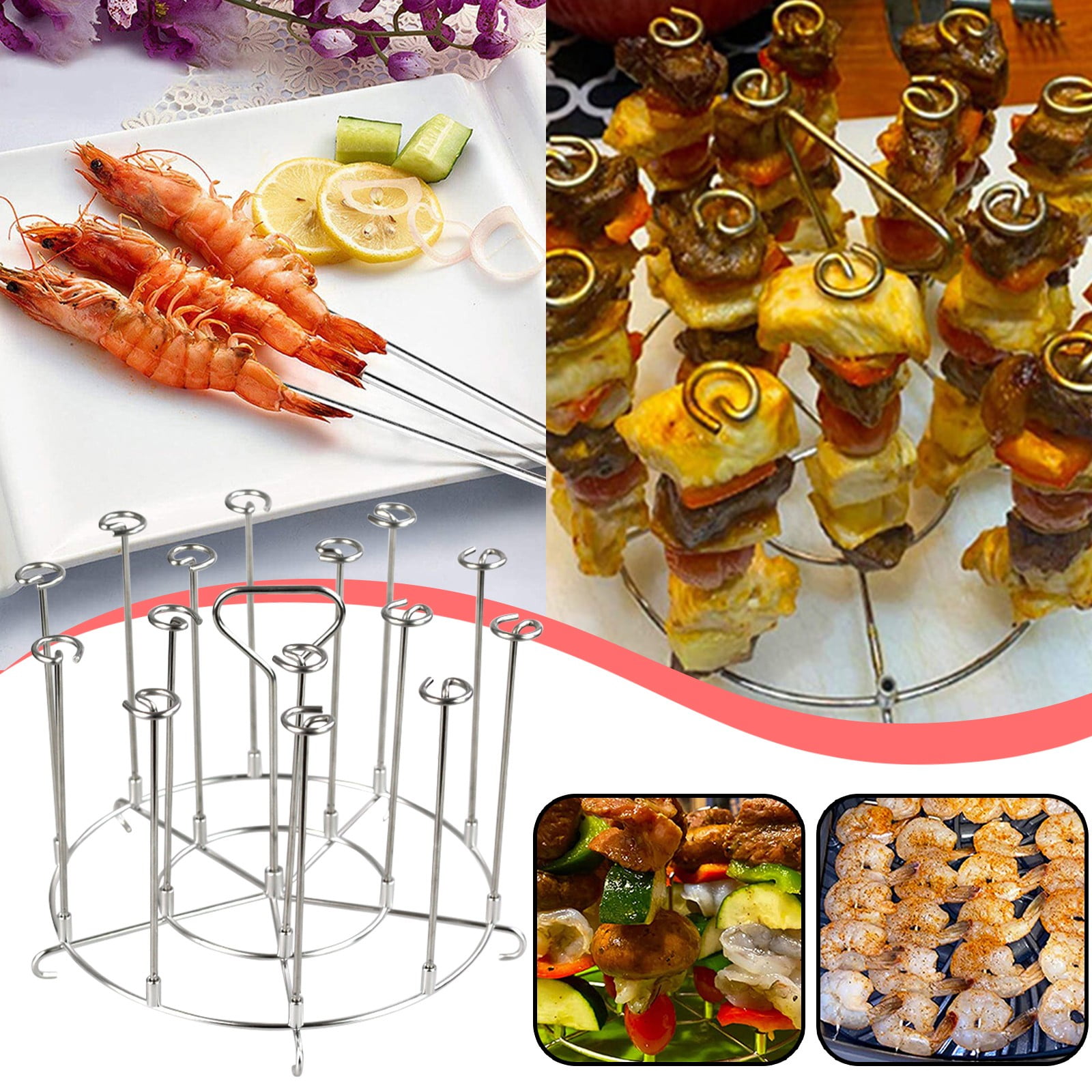 Upgraded Stainless Steel Barbecue Skewer Shish Kabob Set, 15pcs 5"L