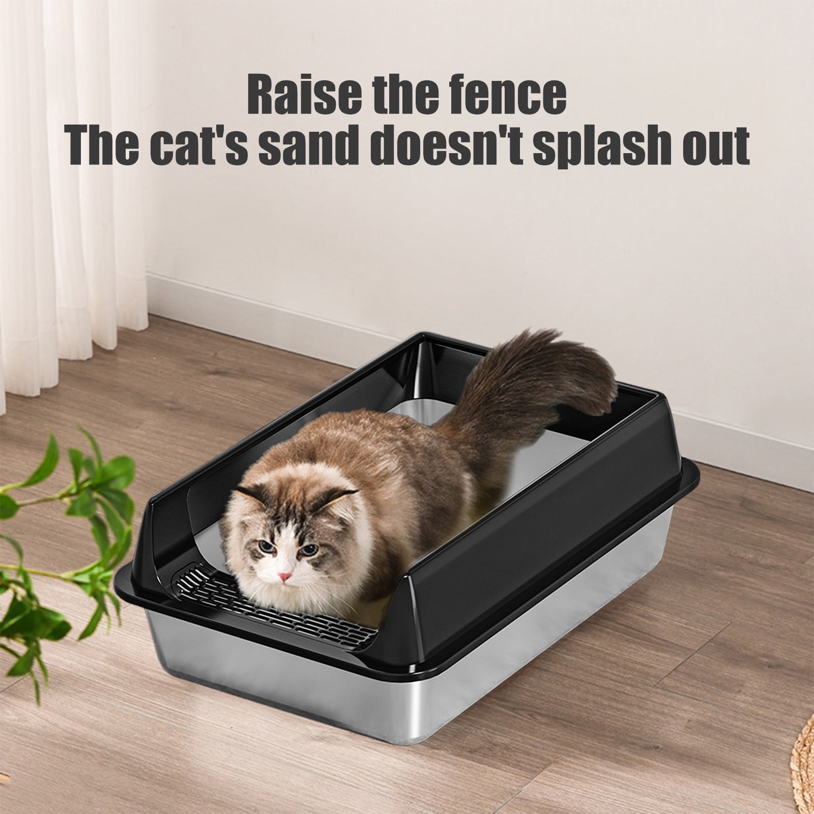 Upgraded Stainless Steel High Sided Metal Litter Box Suitable For Small Cats Non Stick Odor Proof Expose Proof And Foolproof To Clean L