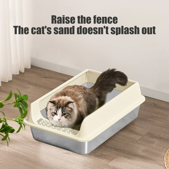 Upgraded Stainless Steel High Sided Metal Litter Box Suitable For Small Cats Non Stick Odor Proof Expose Proof And Foolproof To Clean N