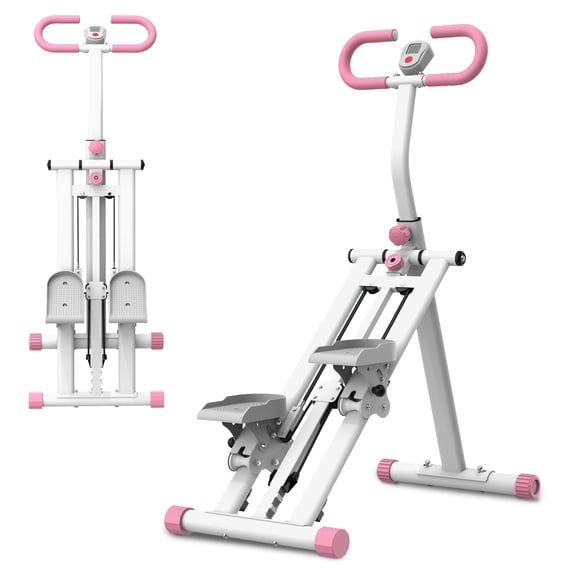 Upgraded Stair Stepper with Resistance Bands, Foldable Vertical Climber Machine for Full Body Workout, Adjustable Armrests, Digital Monitor, Non-Slip Pedals - Pink