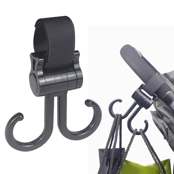 Upgraded Stroller Hooks, Oimcto Multi-Purpose Stroller Clips for Hanging Bags, Purses and Grocery Sacks, Easy Wrap-Around Installation, Sturdy Double Hooks for Travel & Daily Use, Black, 2 Pcs