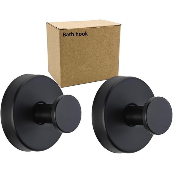 Upgraded Suction Cup Hooks for Shower,Window,Glass Door,Mirror,Tile,Kitchen, Removable Towel Coat Hooks for Bathroom, Bath Robe Loofah Wreath Hook for Hanging Black Metal Hooks 2 Pack