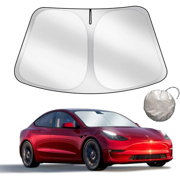 Upgraded Sunshade for Tesla Model 3/Y Windshield, Improved UV Protection Fabric, Metal Frame, Full-Size Foldable Front Sun Shade, Professional Accessories for Tesla Model 3/Y 2016 to 2025