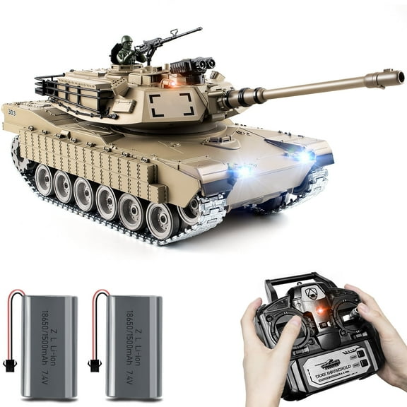 Upgraded Supdex 1/18 M1A2 Abrams RC Tank Model Toys  330 Rotating Turret, Smoke, Light & Sound Effects, Rechargeable, Climbing 40 Ramp, Great Gift for Kids Ages 6+
