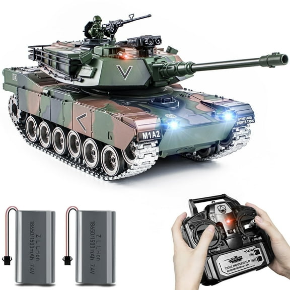 Upgraded Supdex 1/18 Metal M1A2 Abrams RC Tank – 330° Rotating Turret, Smoke, Light & Sound Effects, Rechargeable, Climbing 40° Ramp, Great Gift for Kids Ages 6+