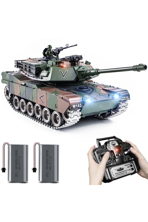 Upgraded Supdex 1/18 Metal M1A2 Abrams RC Tank 330 Rotating Turret, Smoke, Light & Sound Effects, Rechargeable, Climbing 40 Ramp, Perfect Gift for Kids Ages 6+