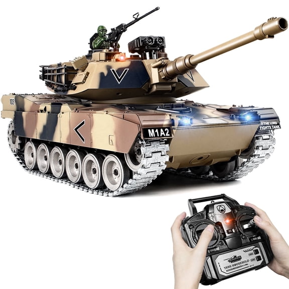 Upgraded Supdex 1:18 RC Tank US M1A2 Tracked Vehicle Model with Lights, Sounds & Smoke Effects Rechargeable Remote Control Toy for Kids Ages 6+
