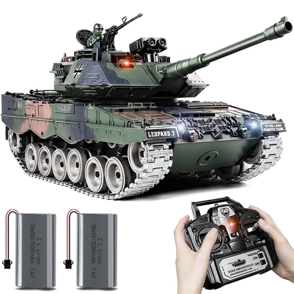 Upgraded Supdex 1/18 Leopard II RC Tank  330 Rotating Turret, Smoke, Light & Sound Effects, Rechargeable, Climbing 40 Ramp, Great Gift for Kids Ages 6+