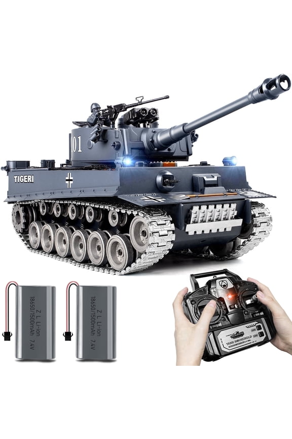 Upgraded Supdex 1:18 Tiger RC Tank  330 Rotating Turret, Smoke, Light & Sound Effects, Rechargeable, Climbing 40 Ramp, Great Gift for Kids Ages 6+