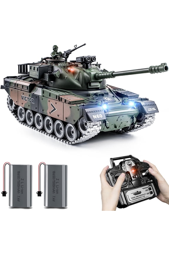 Upgraded Supdex 1:18 US M60 RC Tank Model Toys 330 Rotating Turret, Smoke, Light & Sound Effects, Rechargeable, Climbing 40 Ramp, Great Gift for Kids Ages 6+