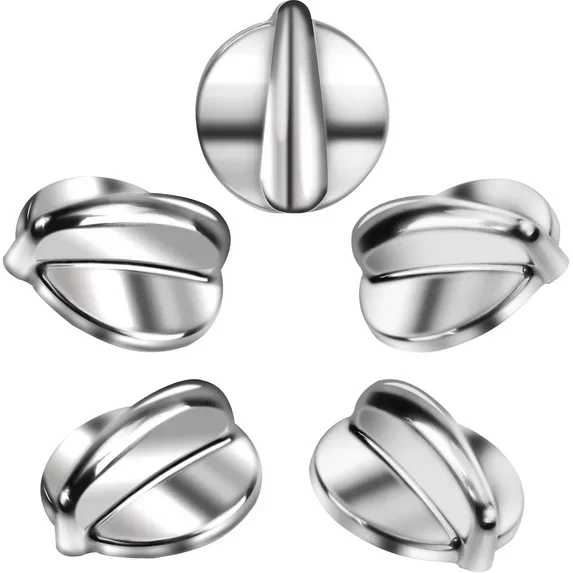 Upgraded Surface Burner Control Knob Replacement for GE Stove Knobs, Stainless Steel, Heavy Duty Metal, Replaces Part # WB03K10208, AP4980246, 1810427, AH3486484, EA3486484 Silver Silver Silver
