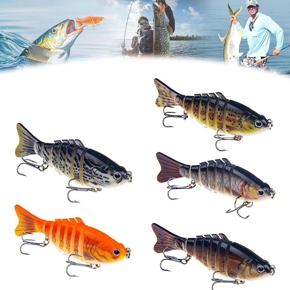 Upgraded Swimming Bait,Fishing Lure Kit Topwater Bass Lures Fishing Lures Slow Sinking Swimming Lures Multi Jointed Swimbait Lifelike Hard Bait Trout Perch