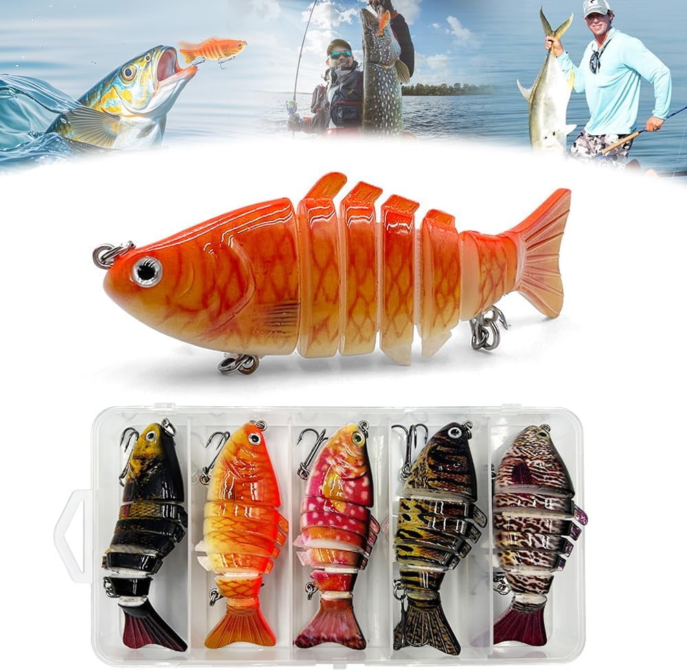 Upgraded Swimming Bait,Fishing Lure Kit Topwater Bass Lures Fishing Lures Slow Sinking Swimming Lures Multi Jointed Swimbait Lifelike Hard Bait Trout Perch