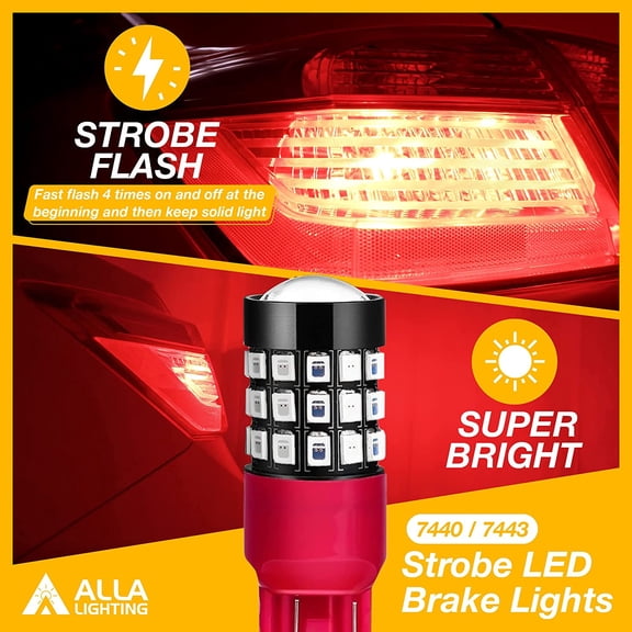 Upgraded T20 7440 7443 LED Strobe Brake Lights Bulbs, Red Flashing Stop Lamps, W21W 7440LL 7443LL Strobe LED Taillights Replacement for Cars, Trucks, SUVs, Vans