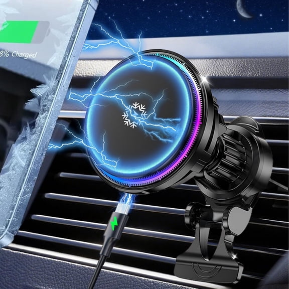 Upgraded TEC and Fan Phone Cooling Magnetic Wireless Car Charger, for MagSafe Car Charger Mount, RGB, Air Vent 15W Fast Charging Car Phone Holder for iPhone 17 16 15 14 13 12 Pro Max Air, for Samsung