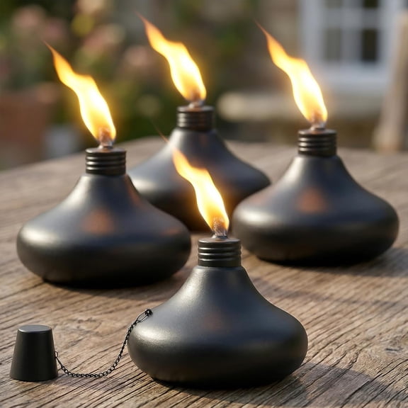 Upgraded Tabletop Torches Set of 4, 24.5 oz Citronella Candles for Outdoor, Metal Table Top Torches for Outside, Refillable Torch Lanterns for Patio, Yard, Deck, Garden, Party