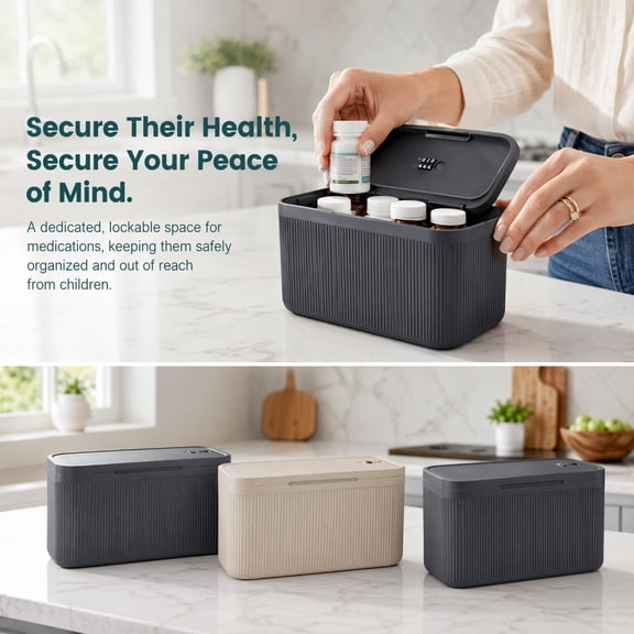 Upgraded Taller Lockable Storage Box with Combination Lock, Medium Secure Container for Medication, Pills, Snacks & iPad Mini (9.4 x 5.5 x 5.7 inch)