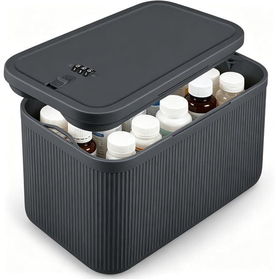 Upgraded Taller Size Medicine Lock Box,Lockable Storage Box with Combination Code for Medication Safe,Lock Box for Pills/Snack/Ipad Mini,Locked Container for Home/Office 9.4X5.5X5.7inch Medium