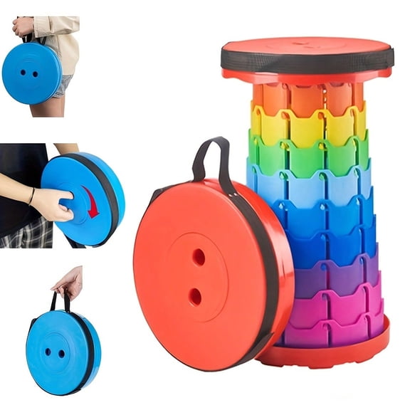 Upgraded Telescopic Folding Stool, Portable, Red/Blue, 1 Pack