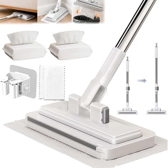 Upgraded Telescopic Rod Hands Free Multi Purpose Flat Mop, Lazy Cleaning & Face Towel, One-Button Cloth Grip, 360 Rotating Fiber Lock Mini Mop Floor (37.4In)