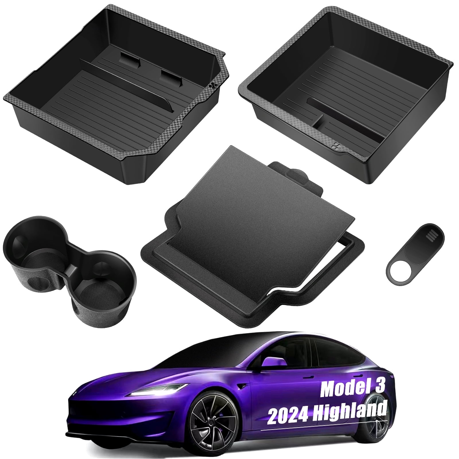 Upgraded Tesla Model 3 Accessories 2025-2024 Highland Center Console Organizer Tray 5PCS for Tesla Model Y Juniper 2025, Hidden Storage Box, Cup Holder & Armrest Drawer Organizer