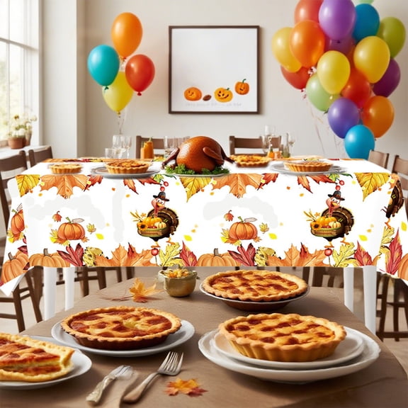 Upgraded Thanksgiving Tablecloth Fall Pumpkin Turkey Table Cloth forHarvest Thanksgiving Kitchen Decoration - 42"X31"