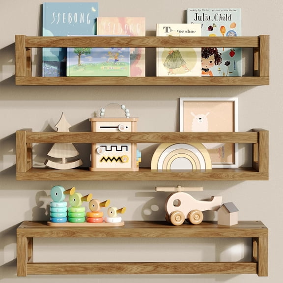 Upgraded Thick Floating Shelves, Solid Wood Bookshelf for Wall, Floating Book Shelves Use as Wall Shelves for Bedroom, Kids Room, Nursery, Books, Spice Rack & Decor Dark Walnut Brown